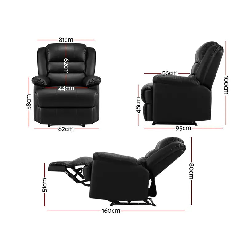 ARTISS Recliner Chair Leather Black